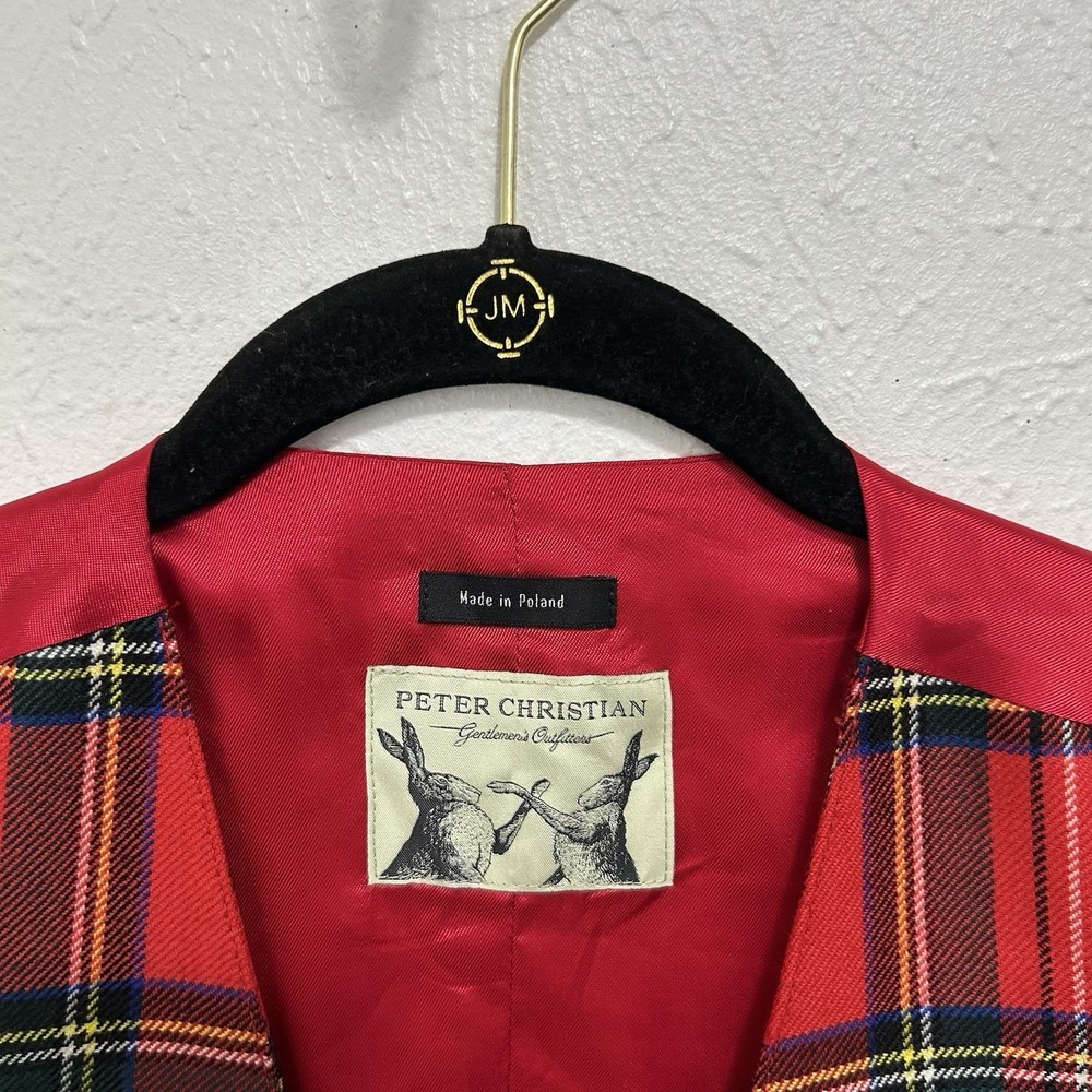 Peter Christian Wool Waistcoat Vest Red Tartan Plaid 5 Button John Hanly Sz 36R - Picture 5 of 9